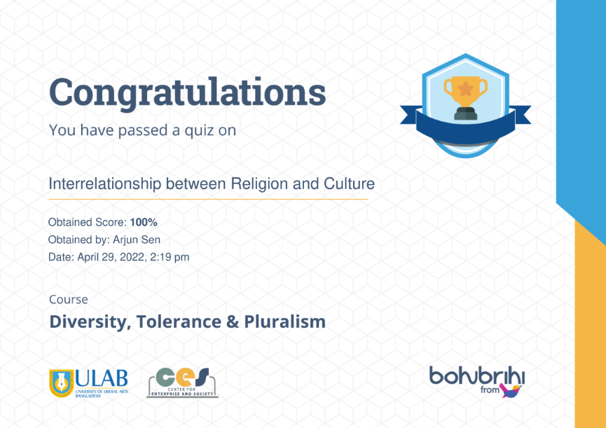 Arjun-Sen-Interrelationship-between-Religion-and-Culture-ULAB-Quiz-Badge-Bohubrihi.png